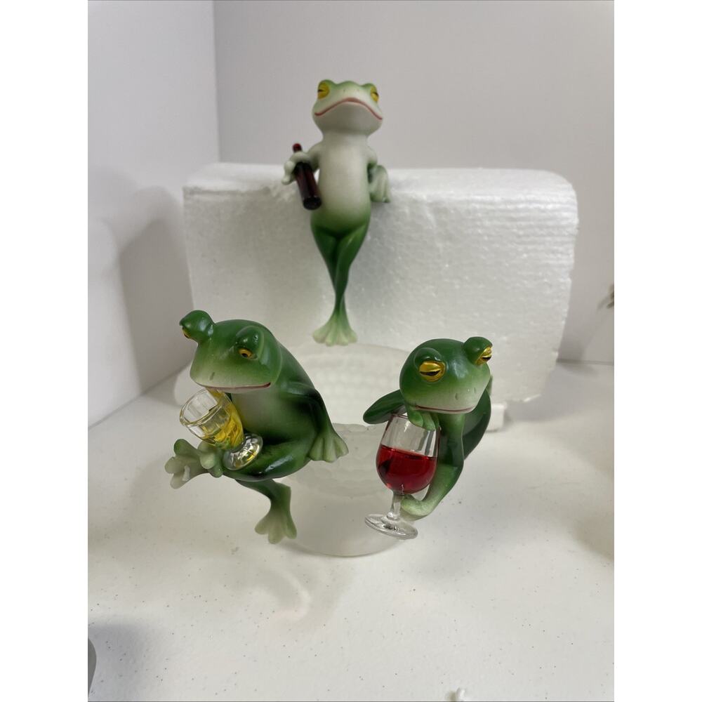 NEW 3 Frog Set. Each 3"-5" Adorable Wine & Beer Drinking Resin Statue Figurines